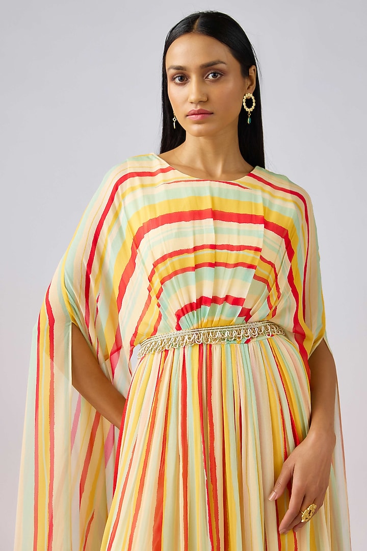 Yellow Georgette Crystal Embellished Summer Dress by Basanti - Kapde aur Koffee at Pernia's Pop Up Shop