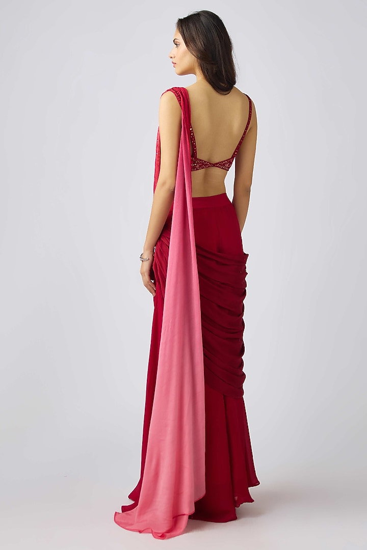 Red Chinon Sequins Embroidered Sharara Festive Saree Set by Basanti - Kapde aur Koffee at Pernia's Pop Up Shop