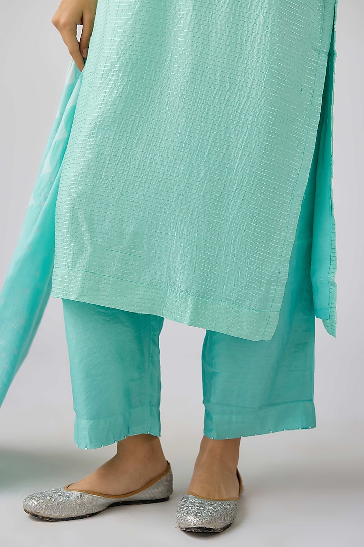 Aqua Blue Muslin Thread Work Kurta Set by Basanti - Kapde aur Koffee at Pernia's Pop Up Shop
