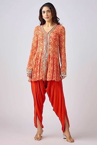 Orange Georgette Dhoti Pant Set by Basanti - Kapde aur Koffee