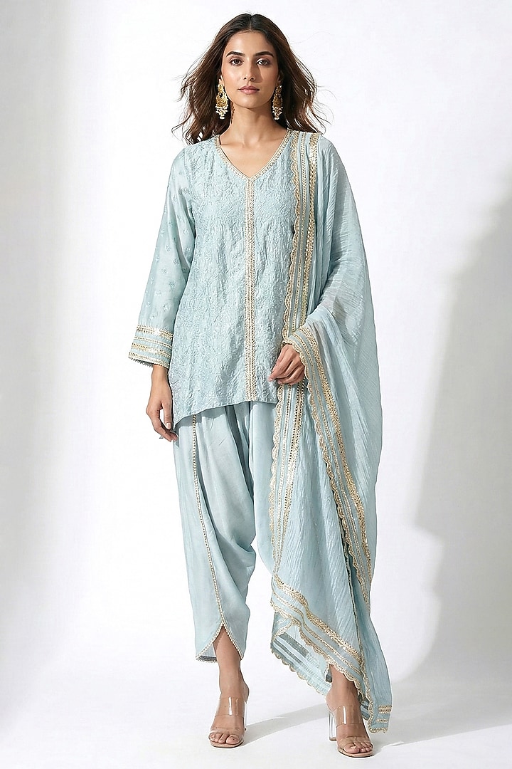 Blue Linen Gota Work Kurta Set by Basanti - Kapde aur Koffee at Pernia's Pop Up Shop