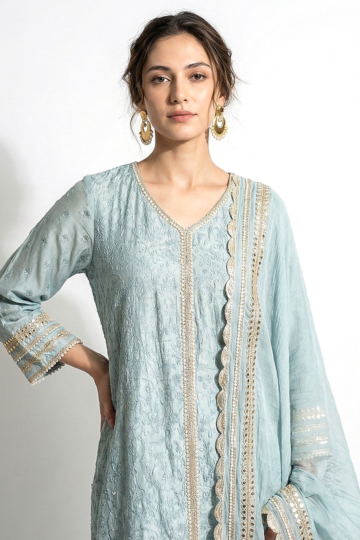 Blue Linen Gota Work Kurta Set by Basanti - Kapde aur Koffee at Pernia's Pop Up Shop