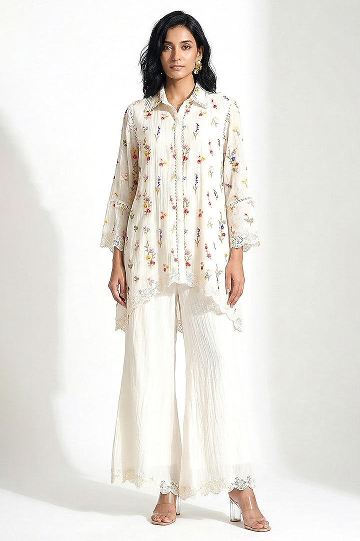 Ivory Chanderi Threadwork Co-Ord Set by Basanti - Kapde aur Koffee at Pernia's Pop Up Shop