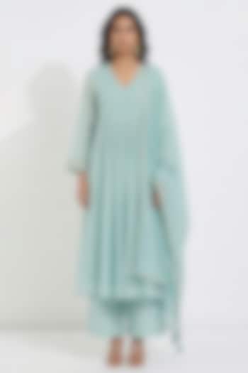 Aqua Cotton Thread Embroidered Party Wear Anarkali Set by Basanti - Kapde aur Koffee at Pernia's Pop Up Shop