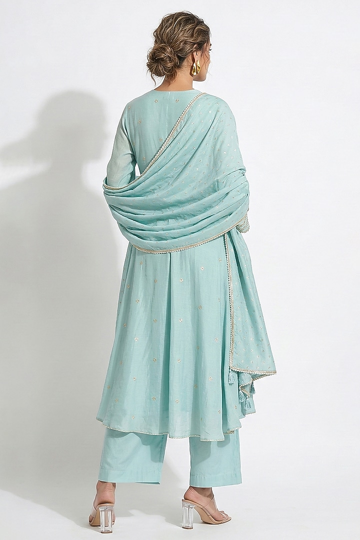 Aqua Cotton Thread Embroidered Party Wear Anarkali Set by Basanti - Kapde aur Koffee at Pernia's Pop Up Shop