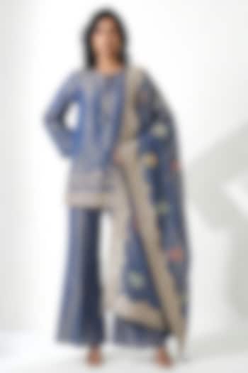 Blue Banarasi Tissue Coin & Zari Embroidered Kurta Set by Basanti - Kapde aur Koffee at Pernia's Pop Up Shop