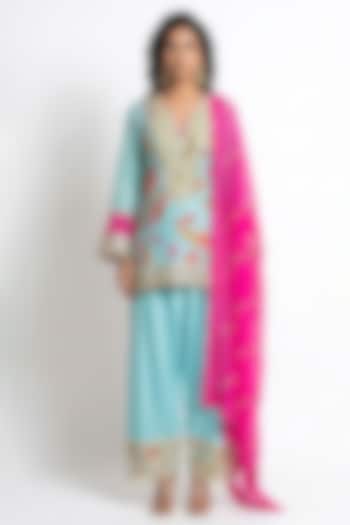 Blue Cotton Silk Coin & Mirror Embroidered Kurta Set by Basanti - Kapde aur Koffee at Pernia's Pop Up Shop