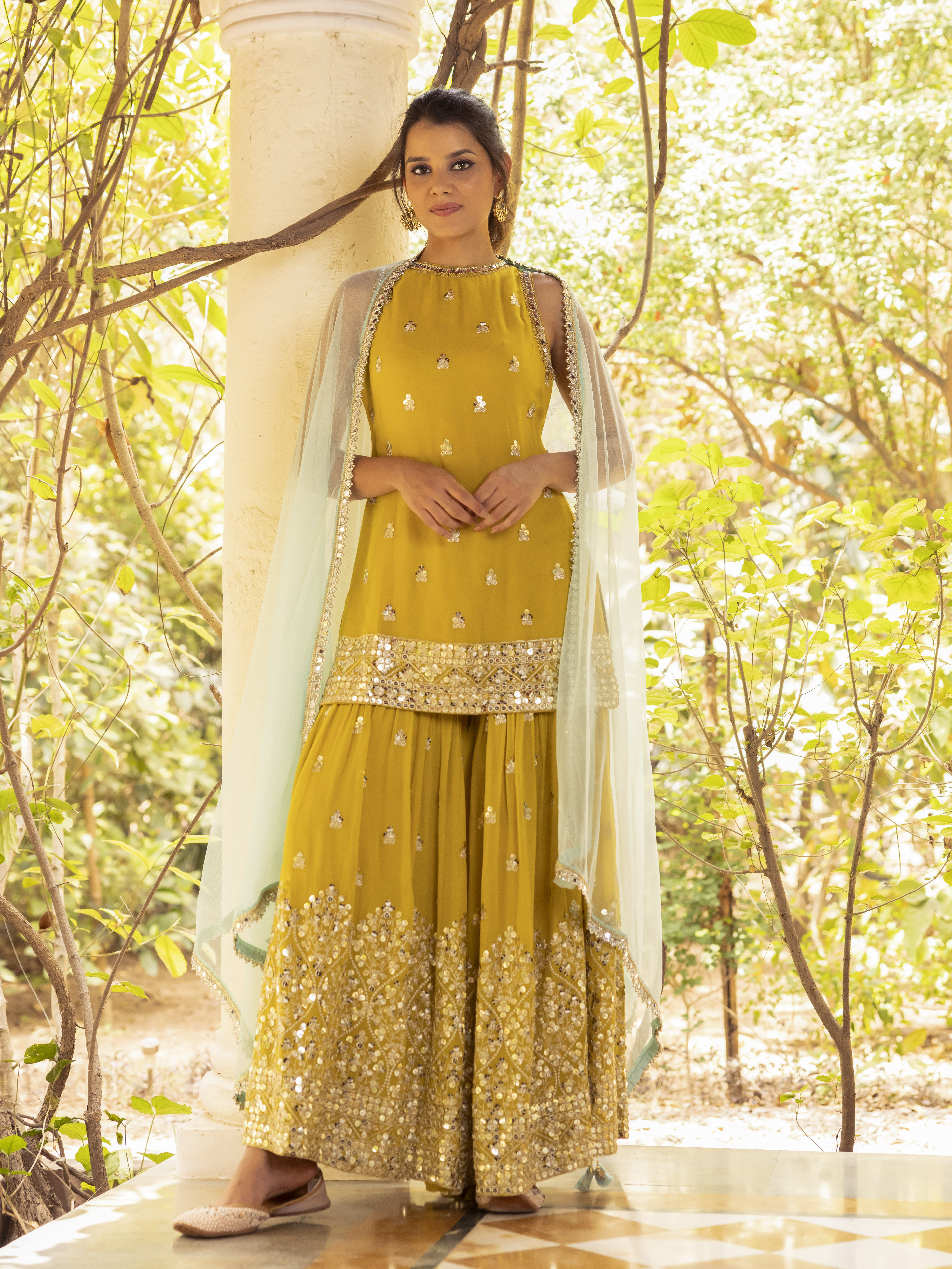 Yellow Georgette Party Wear Sharara Set by Basanti - Kapde aur Koffee at Pernia's Pop Up Shop