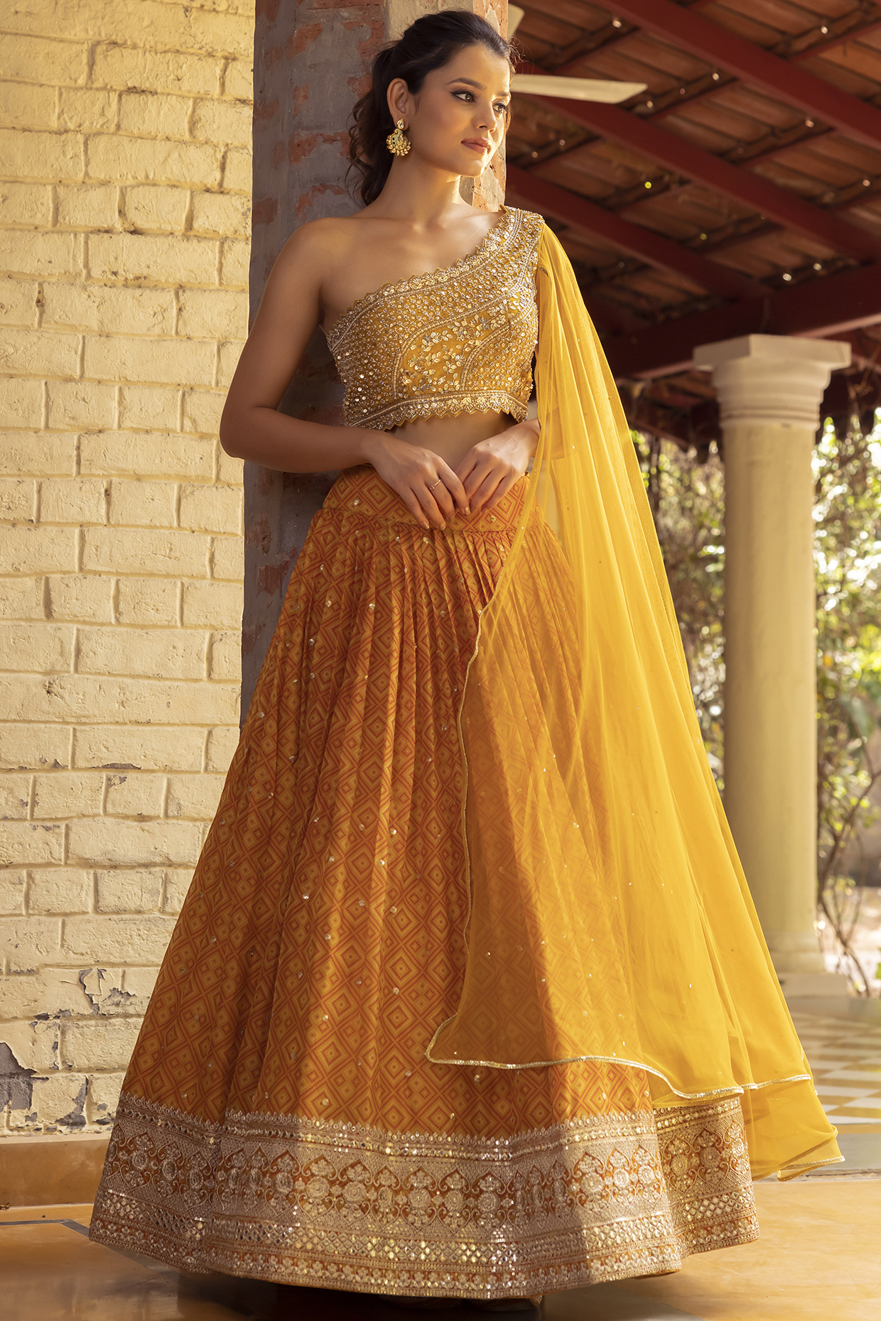 Yellow Georgette Printed Lehenga Set by Basanti - Kapde aur Koffee at Pernia's Pop Up Shop