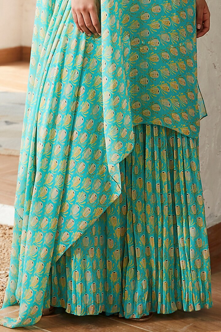 Firozi Georgette Printed & Embellished Sharara Set by Basanti - Kapde aur Koffee at Pernia's Pop Up Shop