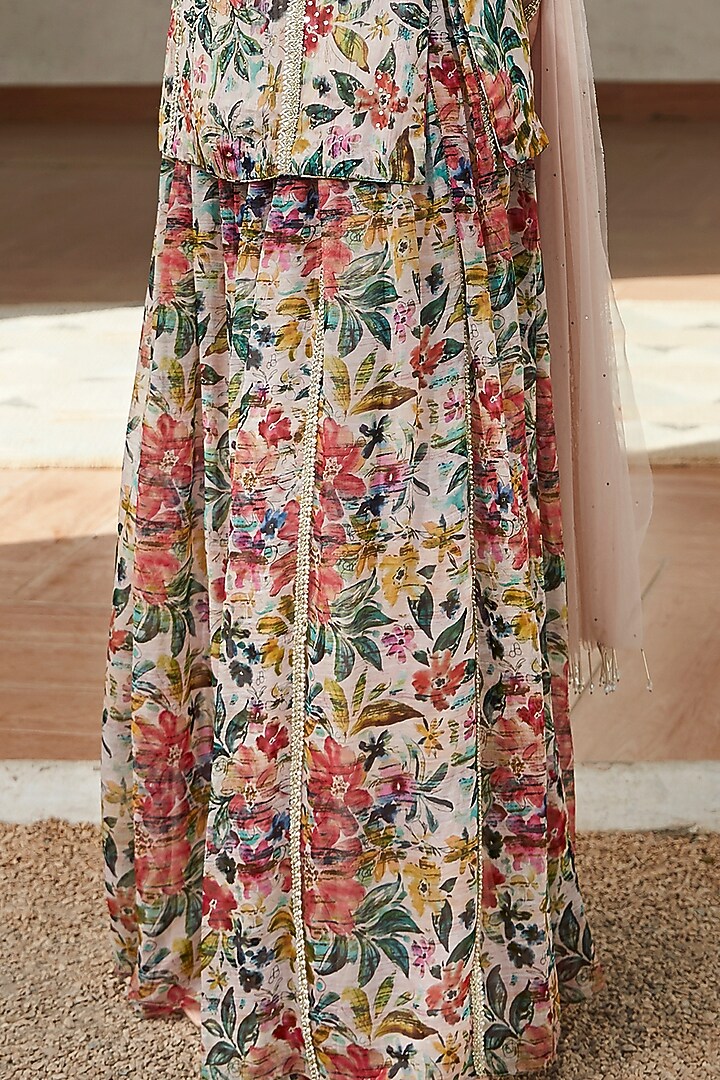 Peach Viscose Organza Floral Printed Party Wear Sharara Set by Basanti - Kapde aur Koffee at Pernia's Pop Up Shop