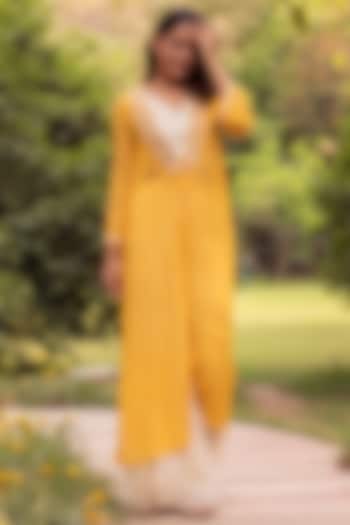 Yellow Silk Sharara Set With Jacket by Basanti - Kapde aur Koffee at Pernia's Pop Up Shop