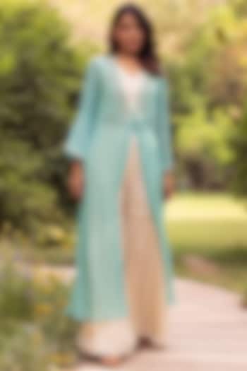 Aqua Blue Silk Sharara Set With Jacket by Basanti - Kapde aur Koffee at Pernia's Pop Up Shop