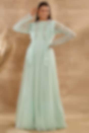 Aqua Blue Embroidered Maxi Summer Dress by Basanti - Kapde aur Koffee at Pernia's Pop Up Shop