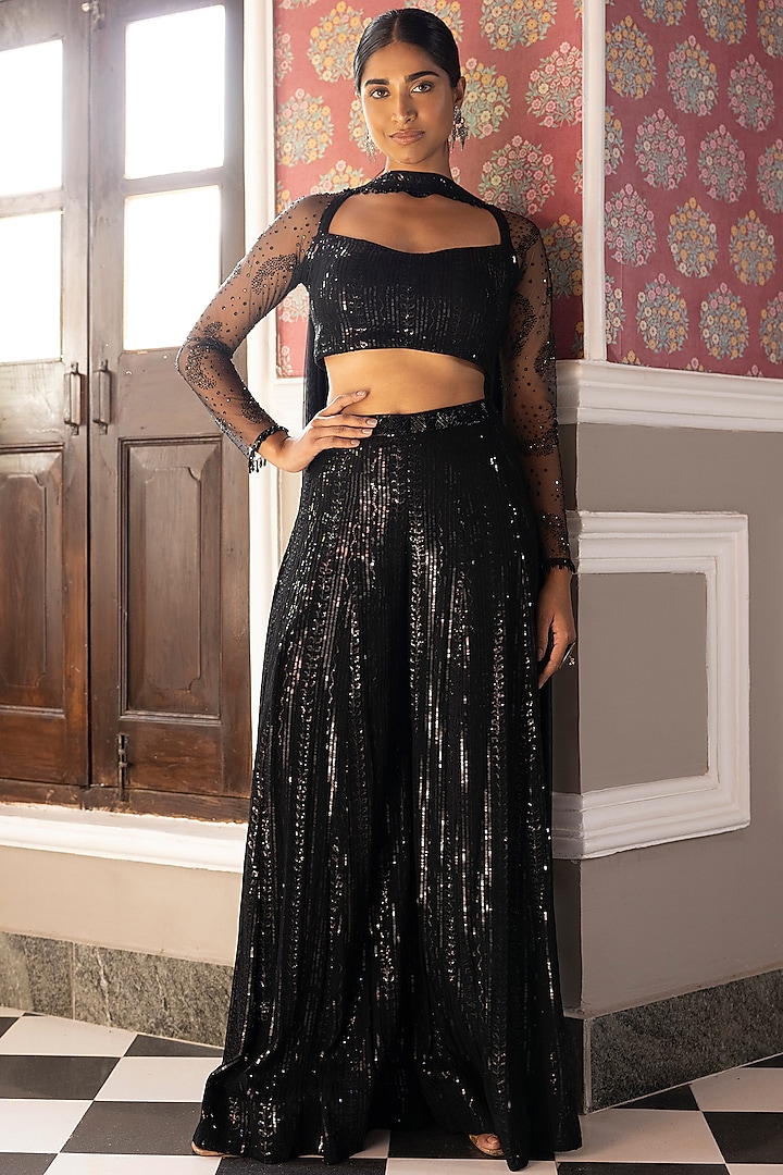 Black Georgette Embroidered Sharara Set by Basanti - Kapde aur Koffee at Pernia's Pop Up Shop