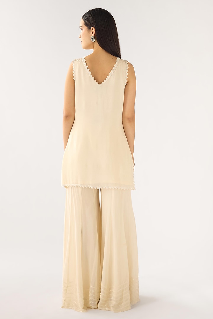 Ivory Georgette Embroidered Party Wear Sharara Set by Basanti - Kapde aur Koffee at Pernia's Pop Up Shop