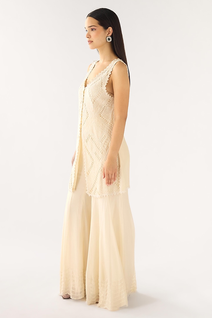 Ivory Georgette Embroidered Party Wear Sharara Set by Basanti - Kapde aur Koffee at Pernia's Pop Up Shop