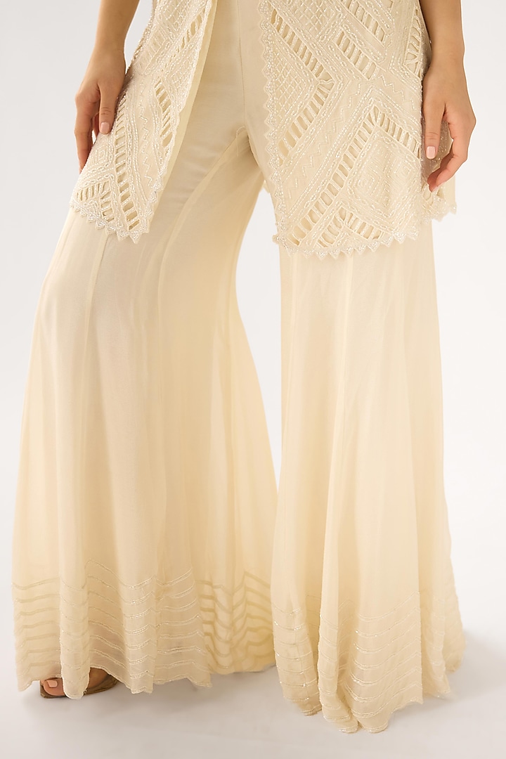 Ivory Georgette Embroidered Party Wear Sharara Set by Basanti - Kapde aur Koffee at Pernia's Pop Up Shop