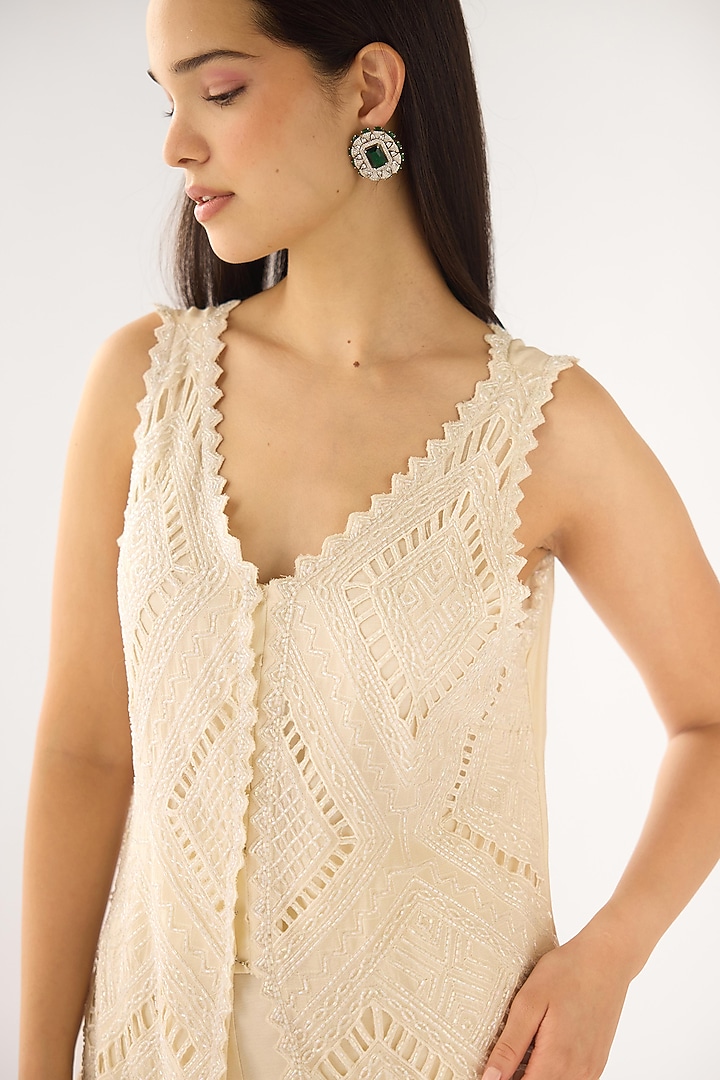 Ivory Georgette Embroidered Party Wear Sharara Set by Basanti - Kapde aur Koffee at Pernia's Pop Up Shop
