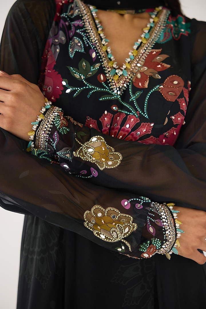 Black Georgette Mirror Embroidered Anarkali Set by Basanti - Kapde aur Koffee at Pernia's Pop Up Shop