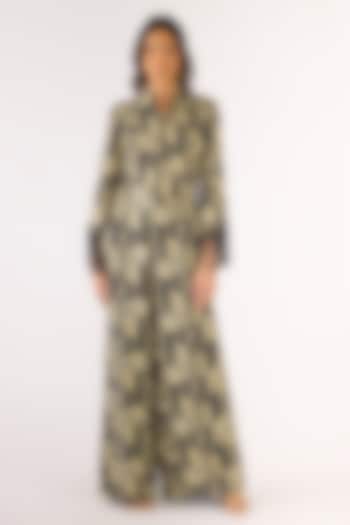 Black Cotton Silk Printed Jumpsuit by Basanti - Kapde aur Koffee at Pernia's Pop Up Shop