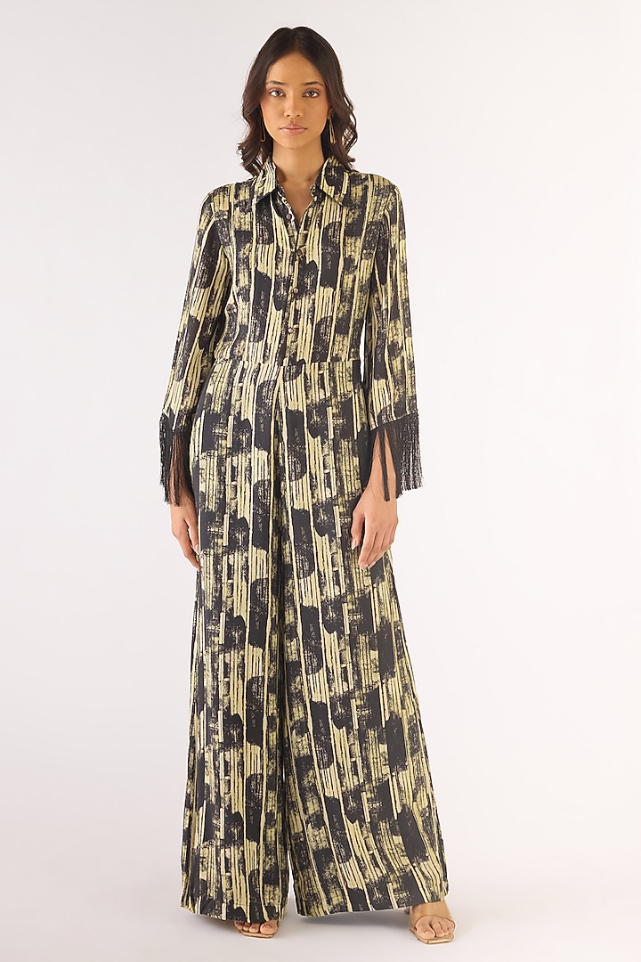 Black Cotton Silk Printed Jumpsuit by Basanti - Kapde aur Koffee at Pernia's Pop Up Shop