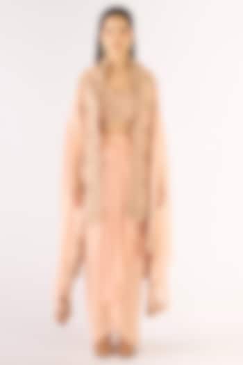 Peach Viscose Organza Embroidered Cape Set by Basanti - Kapde aur Koffee at Pernia's Pop Up Shop