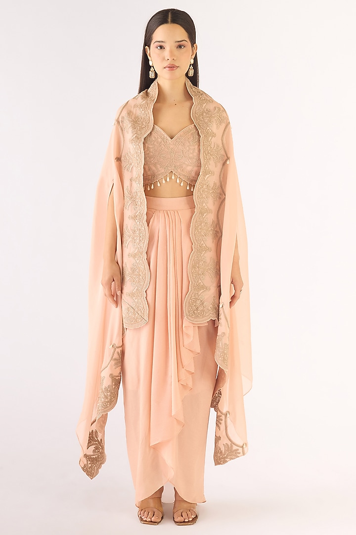 Peach Viscose Organza Embroidered Cape Set by Basanti - Kapde aur Koffee at Pernia's Pop Up Shop