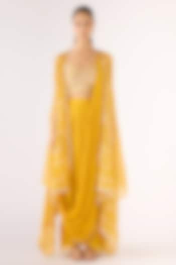 Yellow Organza Embroidered Cape Set by Basanti - Kapde aur Koffee at Pernia's Pop Up Shop