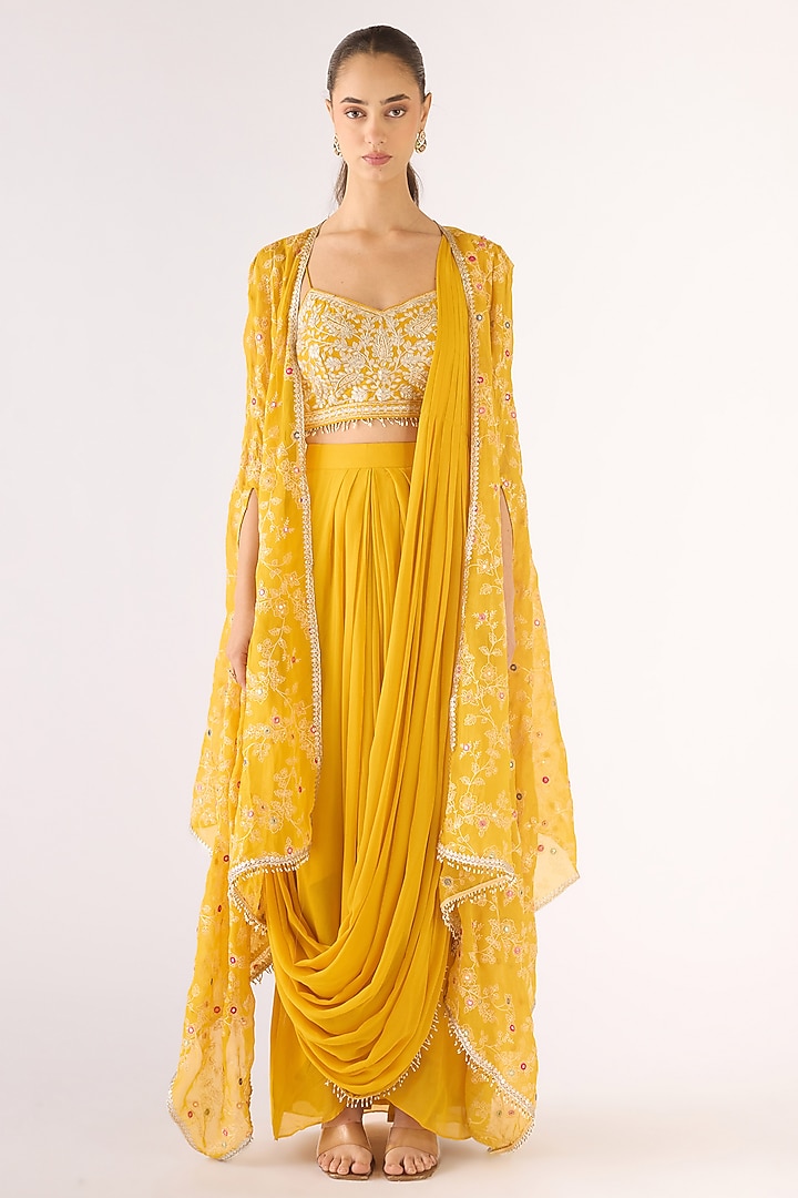Yellow Organza Embroidered Cape Set by Basanti - Kapde aur Koffee at Pernia's Pop Up Shop