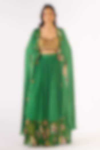 Green Organza Embroidered Cape Set by Basanti - Kapde aur Koffee at Pernia's Pop Up Shop