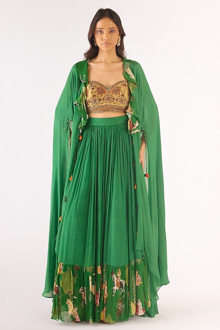 Green Organza Embroidered Cape Set by Basanti - Kapde aur Koffee at Pernia's Pop Up Shop