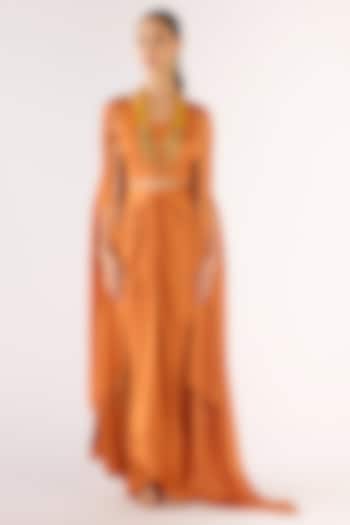 Orange Modal Satin Draped Skirt Set by Basanti - Kapde aur Koffee at Pernia's Pop Up Shop