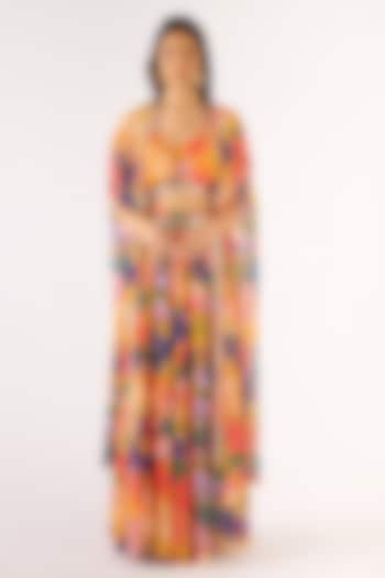 Yellow Georgette Printed Cape Set by Basanti - Kapde aur Koffee at Pernia's Pop Up Shop