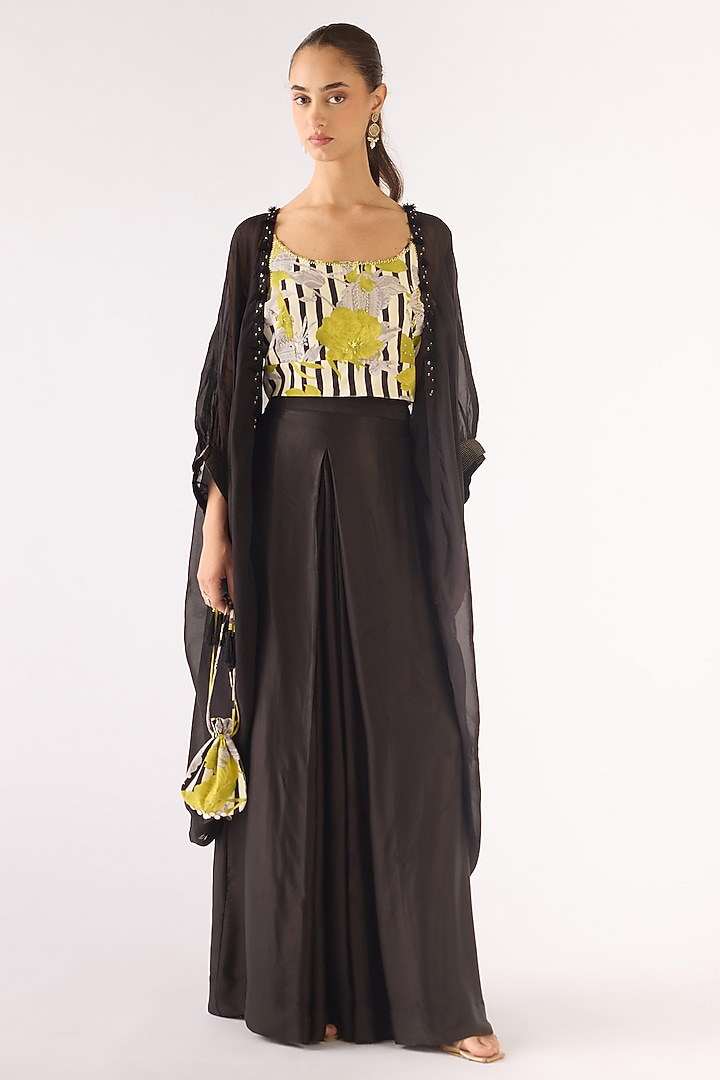 Black Crepe Sequins Embroidered Cape Set by Basanti - Kapde aur Koffee at Pernia's Pop Up Shop
