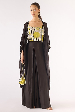 Black Crepe Sequins Embroidered Cape Set by Basanti - Kapde aur Koffee