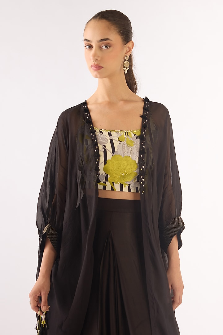 Black Crepe Sequins Embroidered Cape Set by Basanti - Kapde aur Koffee at Pernia's Pop Up Shop