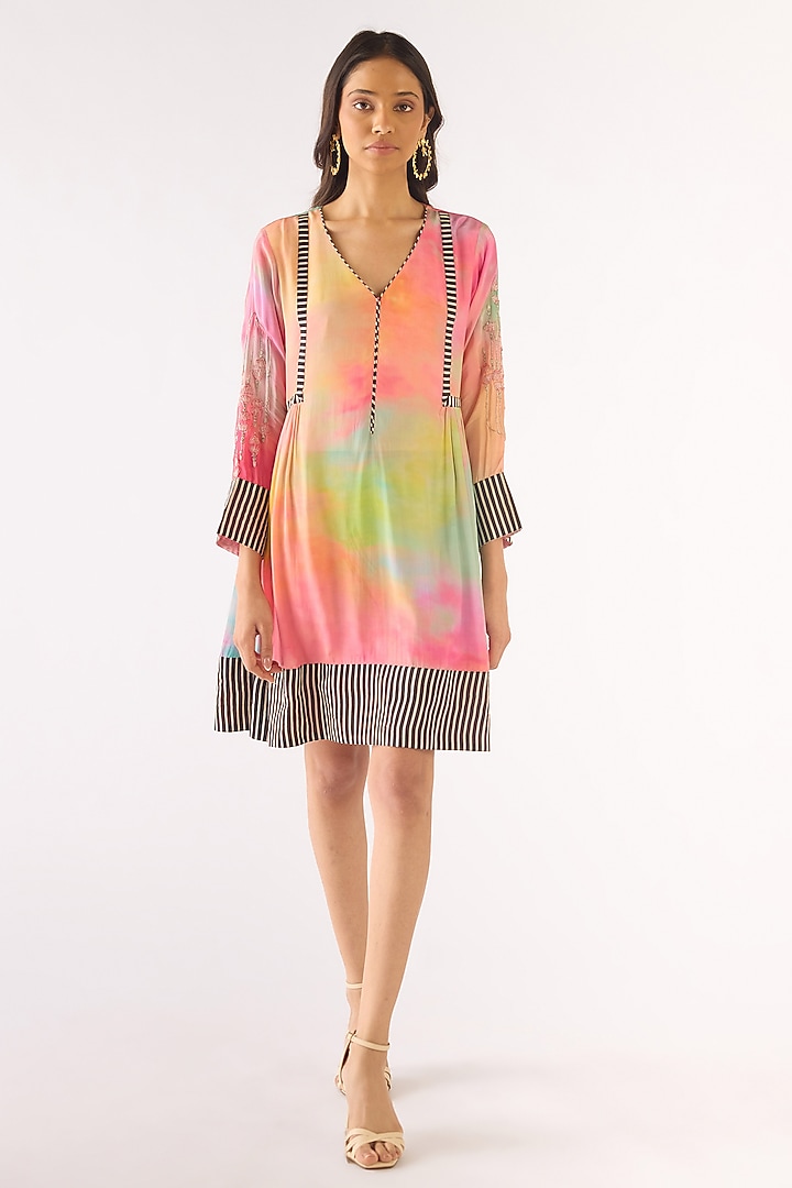 Multi-Colored Crepe Printed Mini Summer Dress by Basanti - Kapde aur Koffee at Pernia's Pop Up Shop