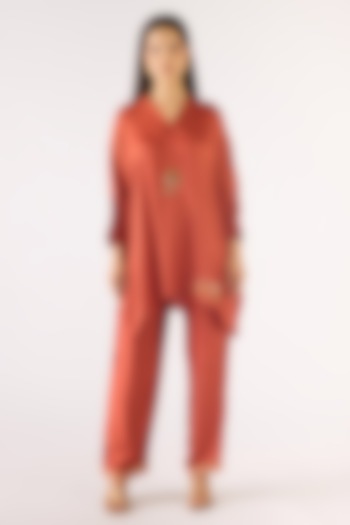 Orange Modal Satin Co-Ord Set by Basanti - Kapde aur Koffee at Pernia's Pop Up Shop