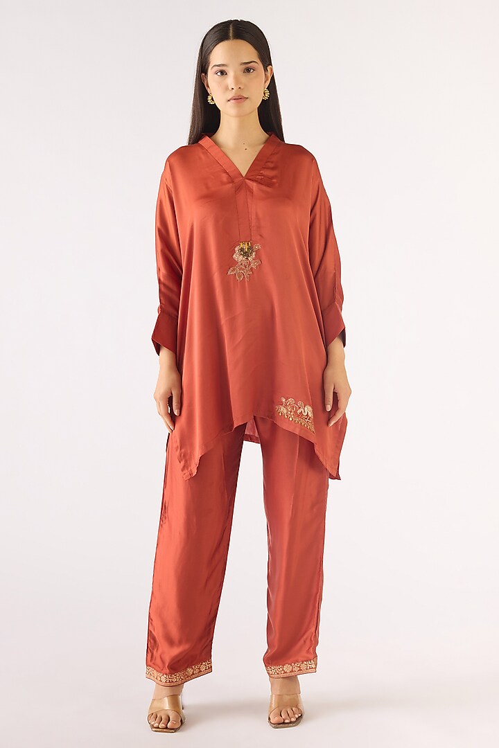 Orange Modal Satin Co-Ord Set by Basanti - Kapde aur Koffee at Pernia's Pop Up Shop