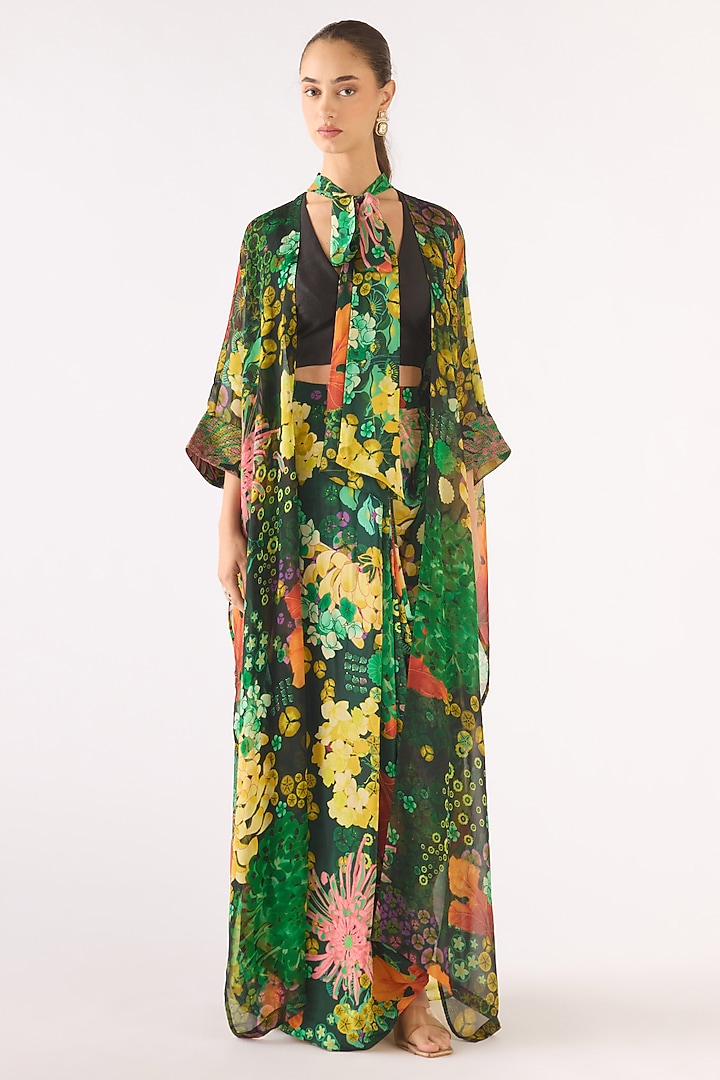 Multi-Colored Muslin Printed Jacket Set by Basanti - Kapde aur Koffee at Pernia's Pop Up Shop