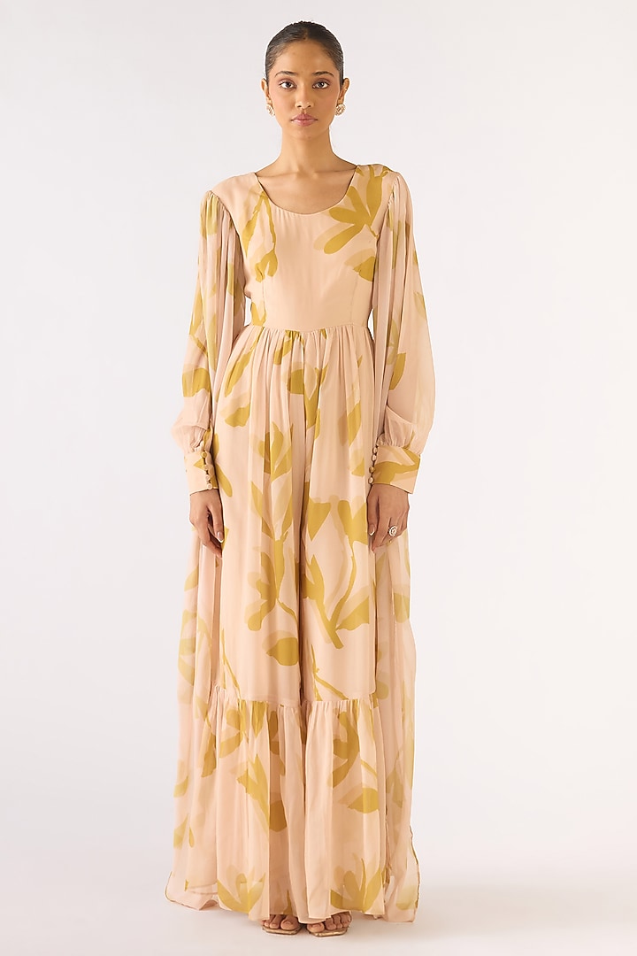 Beige Georgette Jumpsuit by Basanti - Kapde aur Koffee at Pernia's Pop Up Shop
