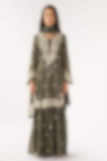 Olive Green Chanderi Embroidered Party Wear Sharara Set by Basanti - Kapde aur Koffee at Pernia's Pop Up Shop