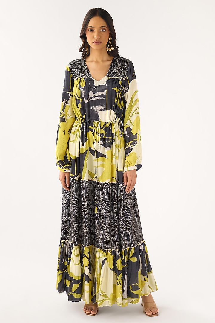 Multi-Colored Tissue Abstract Printed Maxi Summer Dress by Basanti - Kapde aur Koffee at Pernia's Pop Up Shop