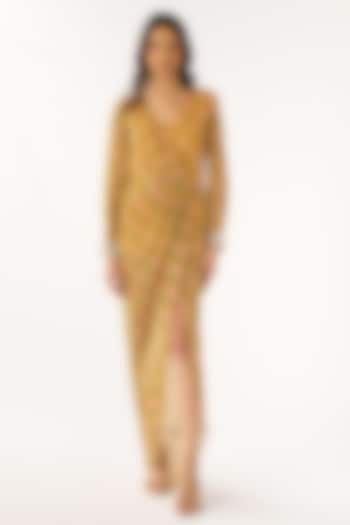 Yellow Georgette Printed Slit Maxi Summer Dress by Basanti - Kapde aur Koffee at Pernia's Pop Up Shop