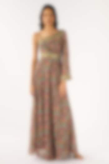Green Organza Printed One-Shoulder Maxi Summer Dress by Basanti - Kapde aur Koffee at Pernia's Pop Up Shop
