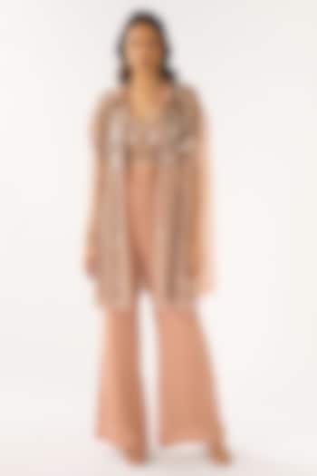 Peach Organza Embroidered Cape Set by Basanti - Kapde aur Koffee at Pernia's Pop Up Shop