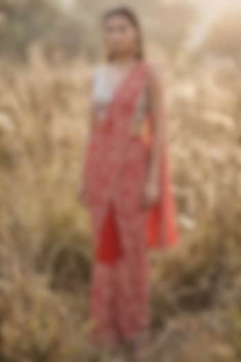 Red Organza Sequin Embroidered Draped Party Wear Saree Set by Basanti - Kapde aur Koffee at Pernia's Pop Up Shop