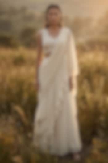 Ivory Organza Draped Party Wear Saree Set by Basanti - Kapde aur Koffee at Pernia's Pop Up Shop