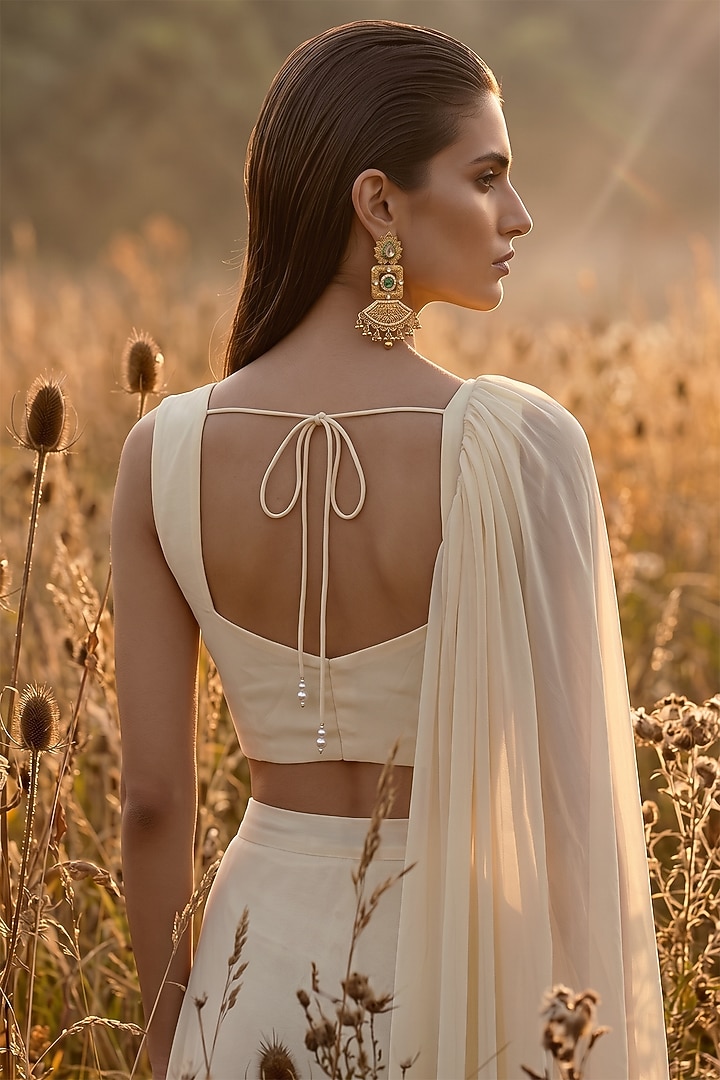 Ivory Organza Draped Party Wear Saree Set by Basanti - Kapde aur Koffee at Pernia's Pop Up Shop